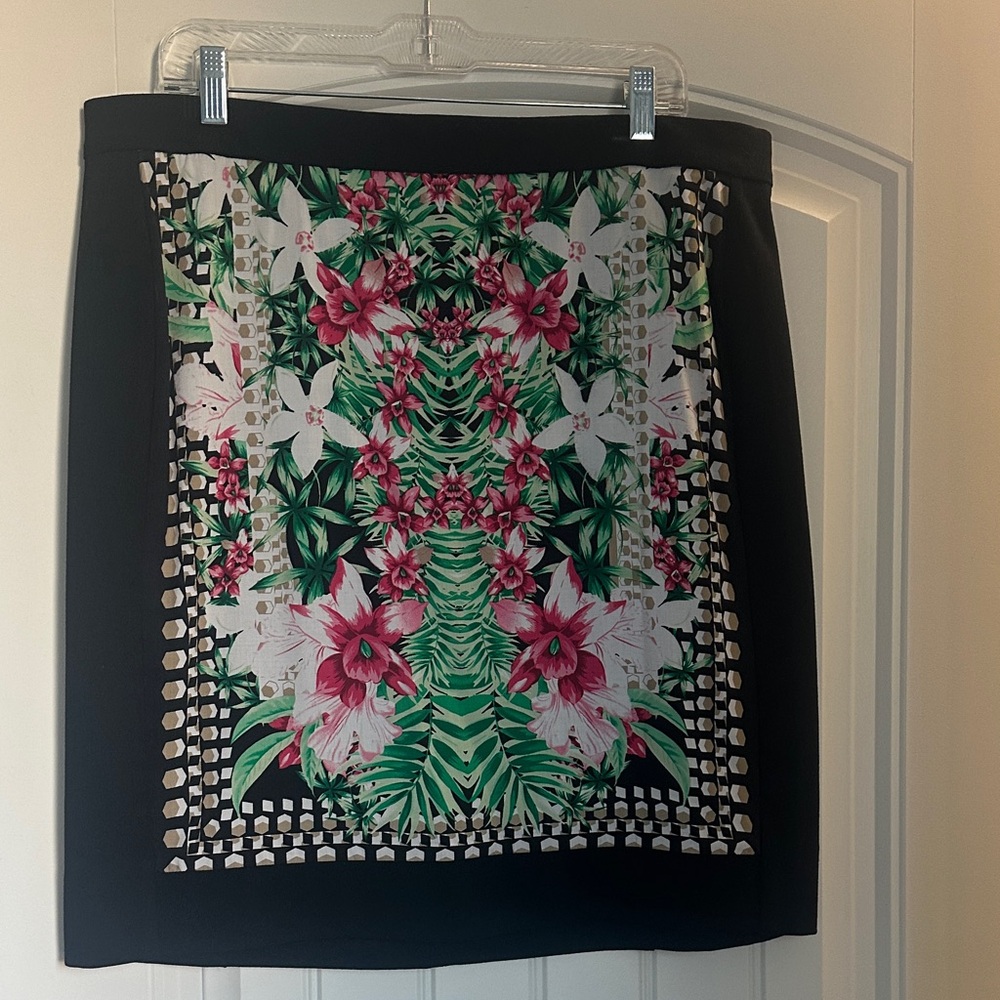Alfani Black Skirt with Pink and Green Floral Design